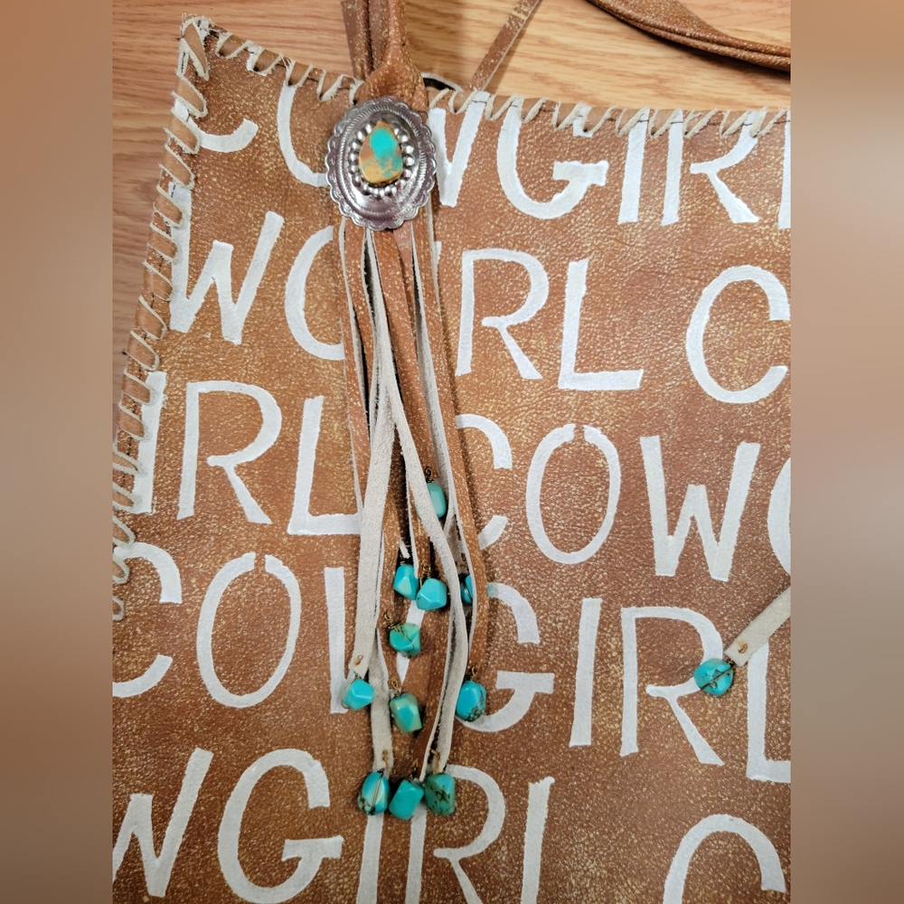 ‼️Last Chance; Will Remove‼️Kurtmen Cowgirl Print Tan Tote Bag with Turquoise - Picture 4 of 5